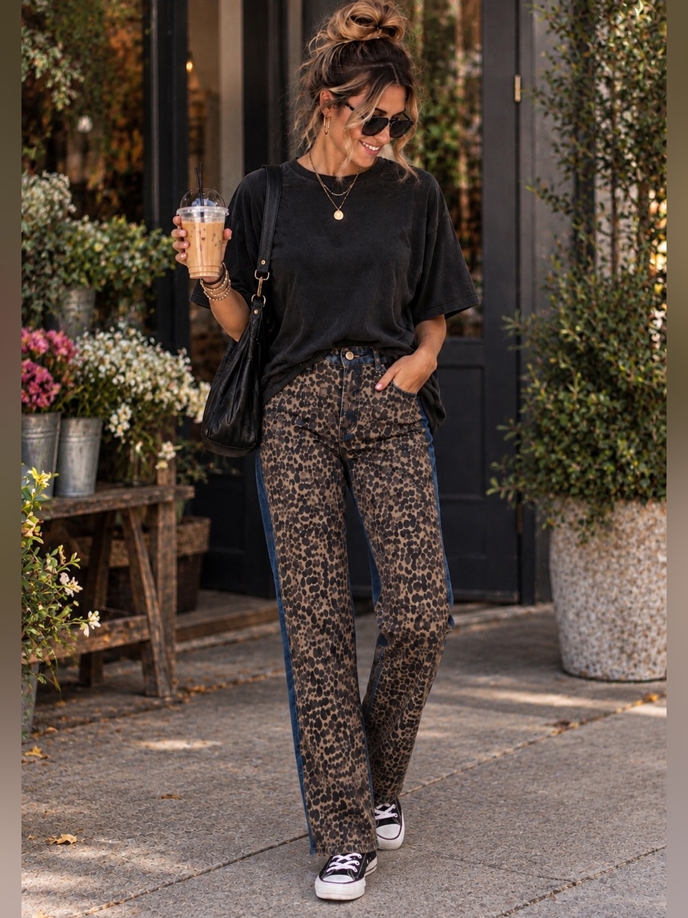Umgee Denim Leopard Print Panel Flare Jeans — NWT - See Measurements!!
